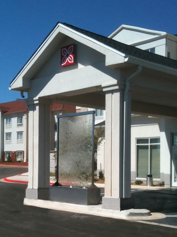 Custom water wall in front of hotel